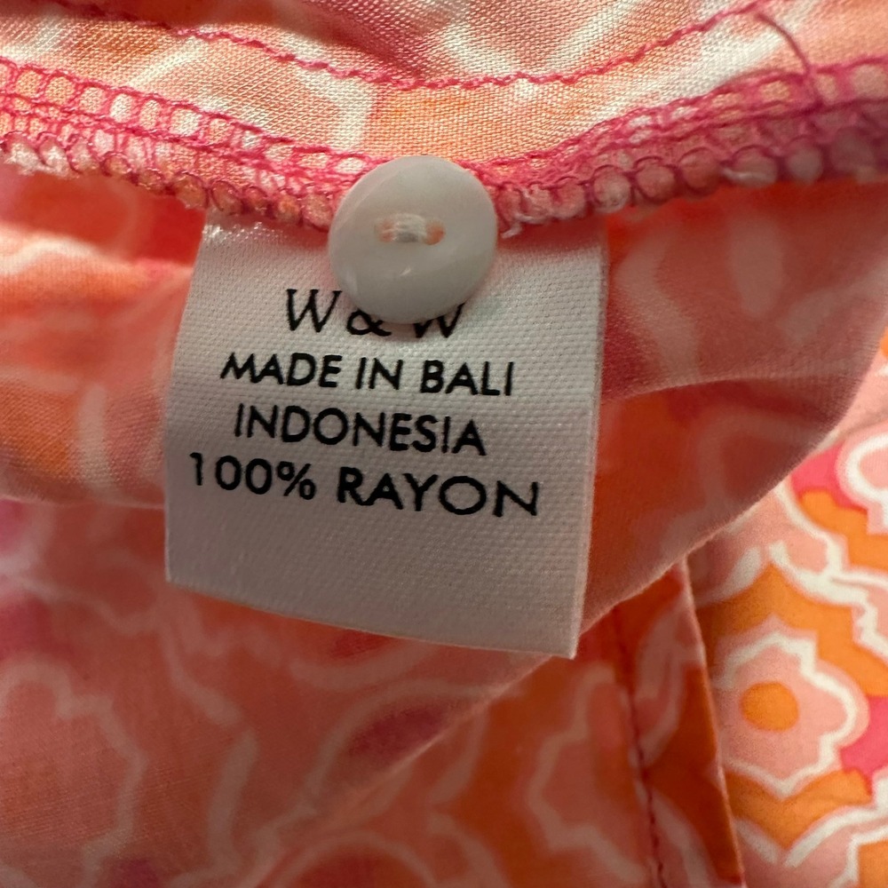 Walker & Wade Orange Pink Geometric Tunic Dress Roll Tab Sleeve Womens Large - Picture 9 of 10